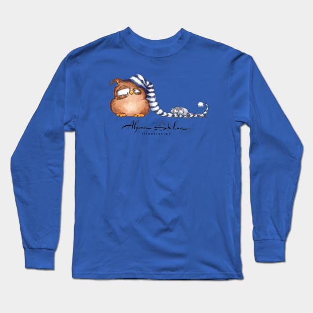 Sleepy Owl Long Sleeve T-Shirt by Alyona Shilina